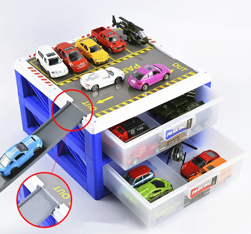 

[Funny] Car parking lot storage box Alloy Luxury Mini car model Car Carport Garage toy Collection model kids child baby gift