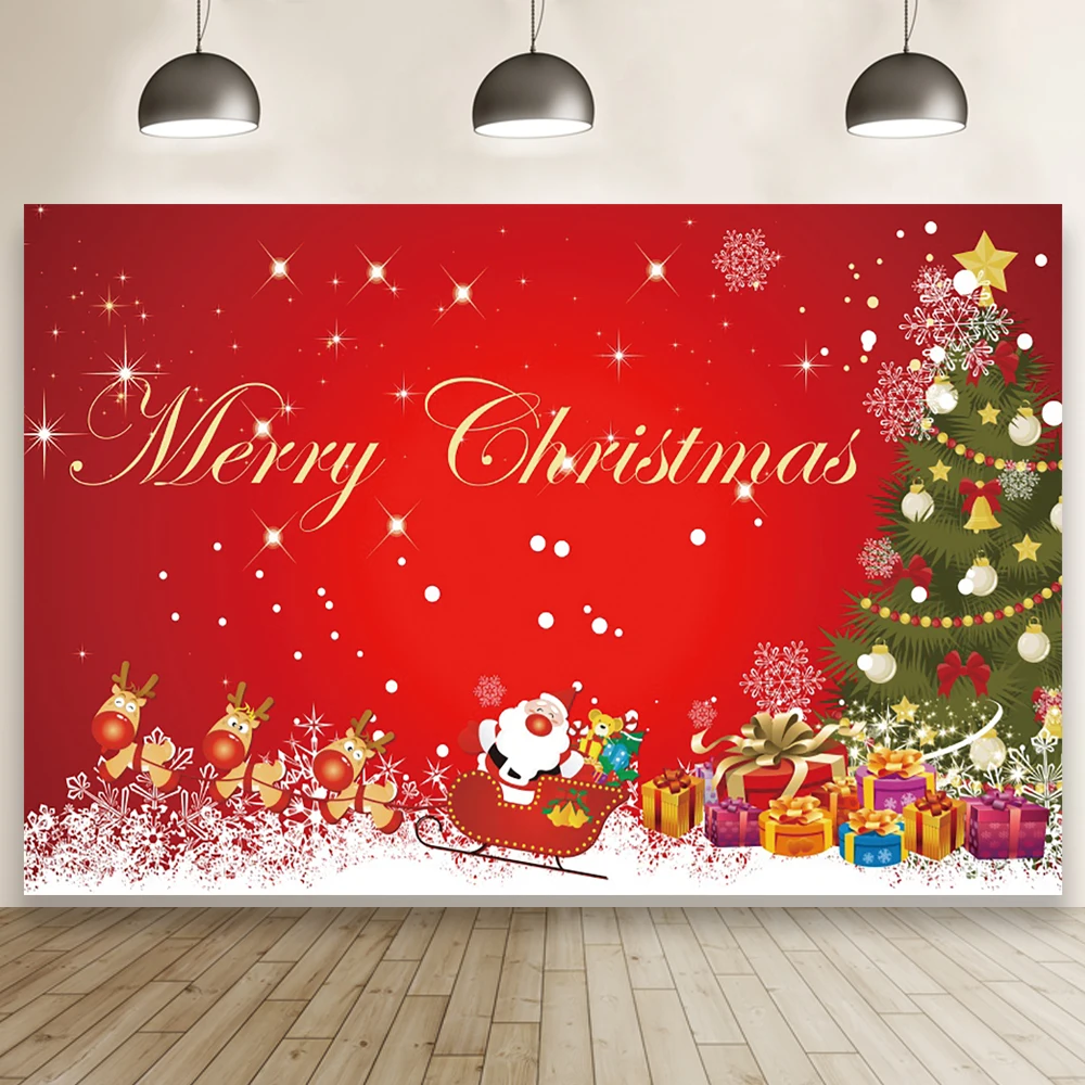 

Виниловый фон для фотосъемки новорожденных с изображением рождественского подарка елки Красной стены снежинки Санты мороза
