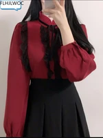 2022 spring womens cute sweet black lace vintage ruffled tops korea japan preppy button elegant formal shirts blouses white 102
