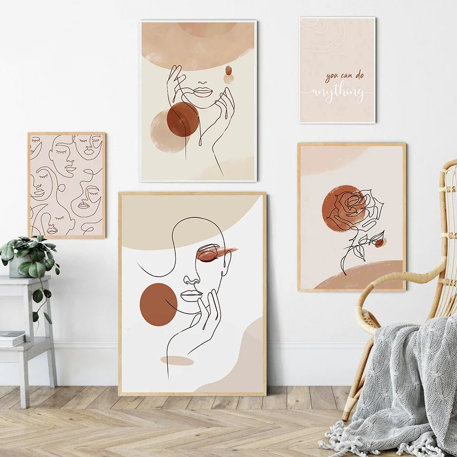 

Line Girl Flower Rainbow Sun Sea Abstract Wall Art Canvas Painting Nordic Posters And Prints Wall Pictures For Living Room Decor