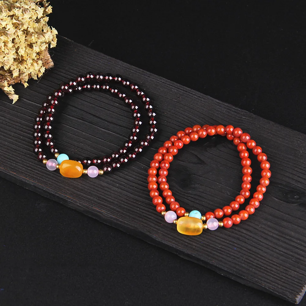 

Garnet Bracelet Garnet Double-layer Bracelet Jewelry Wholesale Original DIY Natural Female Ethnic Folk Wine Red