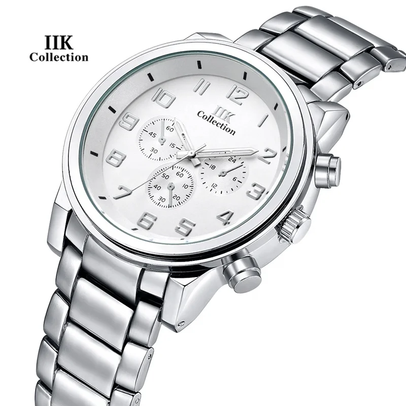 

Watch Men's Stainless Steel, Brand Luxury Automatic Date Waterproof Business Sports Watch, Silver Shell Black Plate, IIK#6