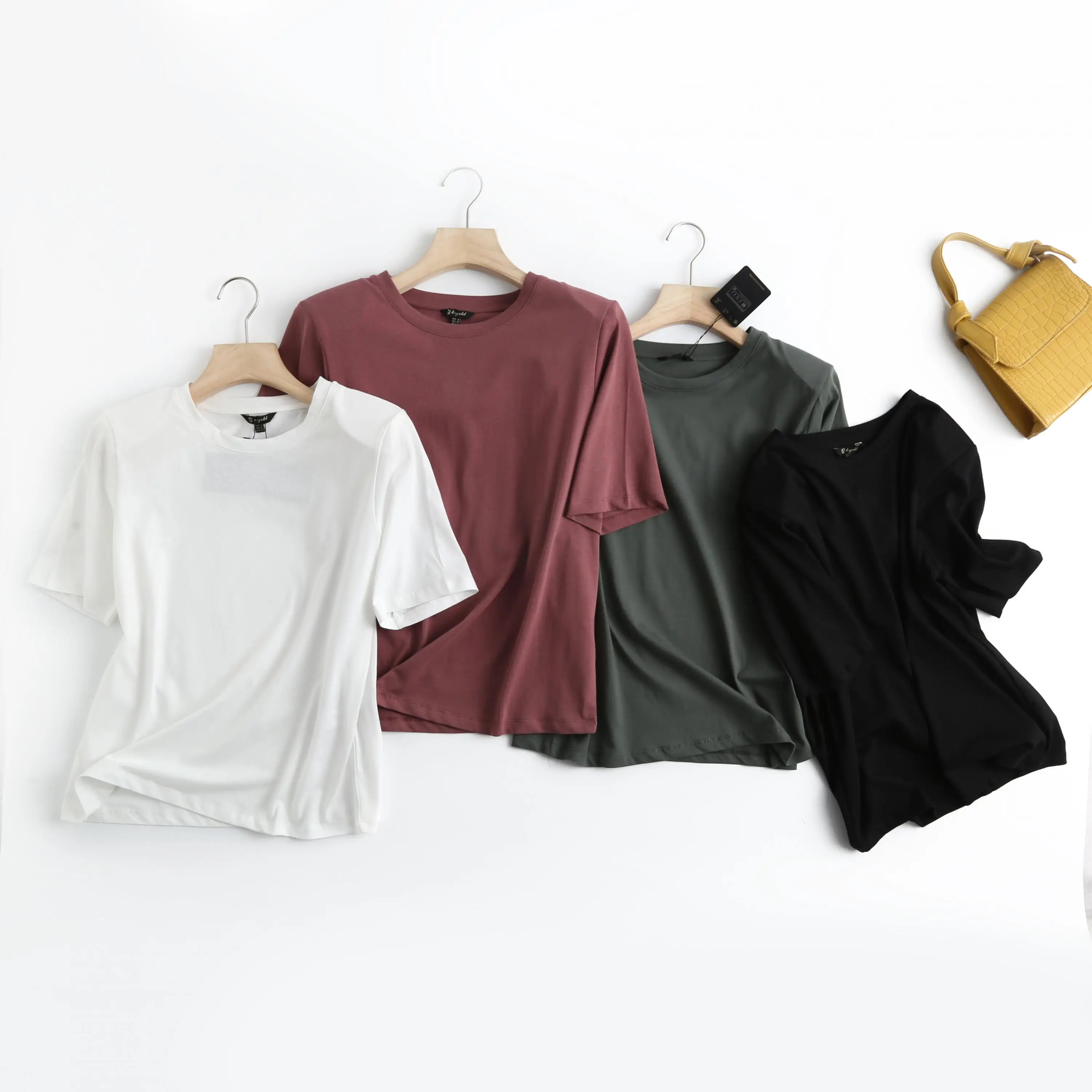 Maxdutti Camisetas Verano Mujer 2021 England Style Fashion Muliticolor Cotton O-neck Simple Shoulder Pads Summer T Shirt Women | Женская