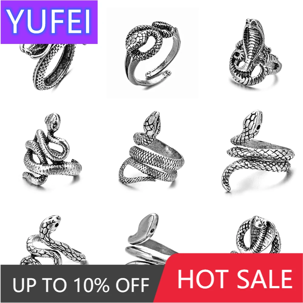 

Retro Punk Snake Ring for Men Women Exaggerated Antique Siver Color Opening Adjustable Rings Anillo Hombre Bijoux