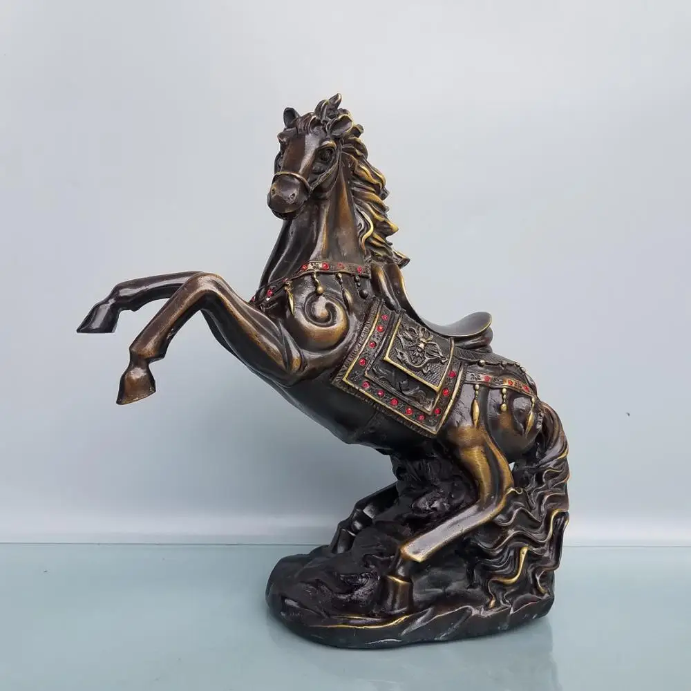 

Home Decor 11" Chinese Seikos Brass mosaic Gem Chinese Zodiac Horse Statue Running horse Prancing horse Implication Success