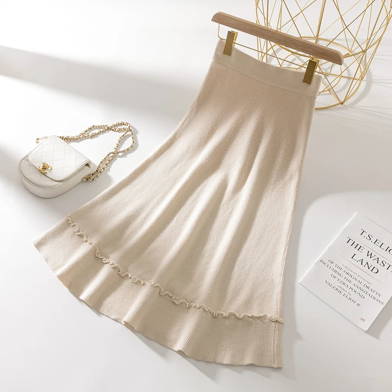 

Fashion Knitted Half-length skirts women skirt 2020 Korean a-line big skirt Female mid-length high-waist slim-fit hip wool skirt