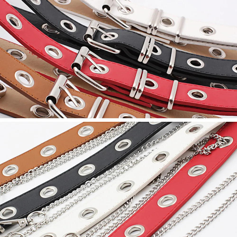 Women Belts Leather Silver Pin Buckle Waistband Fashion Trend Female Leisure Jeans Chain Personality Belt Apparel Accessories