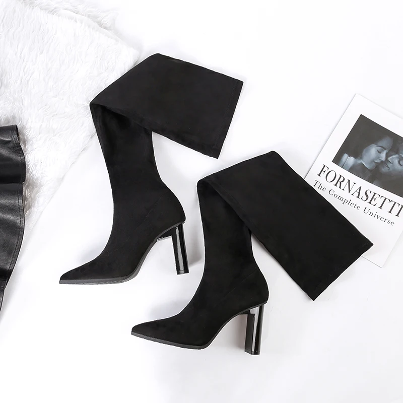 Женские ботфорты выше колена на Высоком толстом каблуке 9 5 см пикантные сапоги