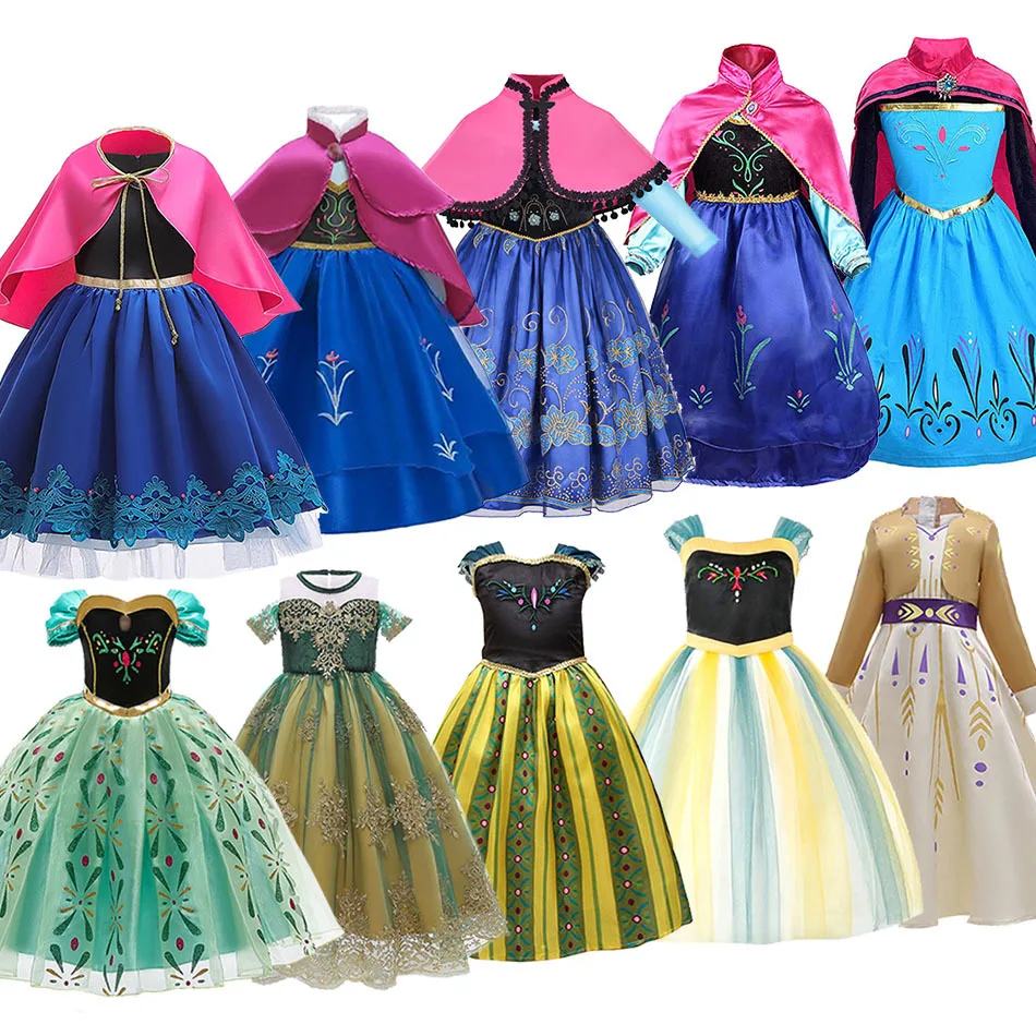 Children Princess Costume Snow Anna Queen Party Dress Up Christmas Carnival Vestidoes Girl Birthday Elegant Cosplay Clothing Wig