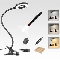 F Edison LED Clip on Light with 3X Magnifying Glass and Flashlight, USB Desk Lamp with 3 Colors x 10-Level Brightness