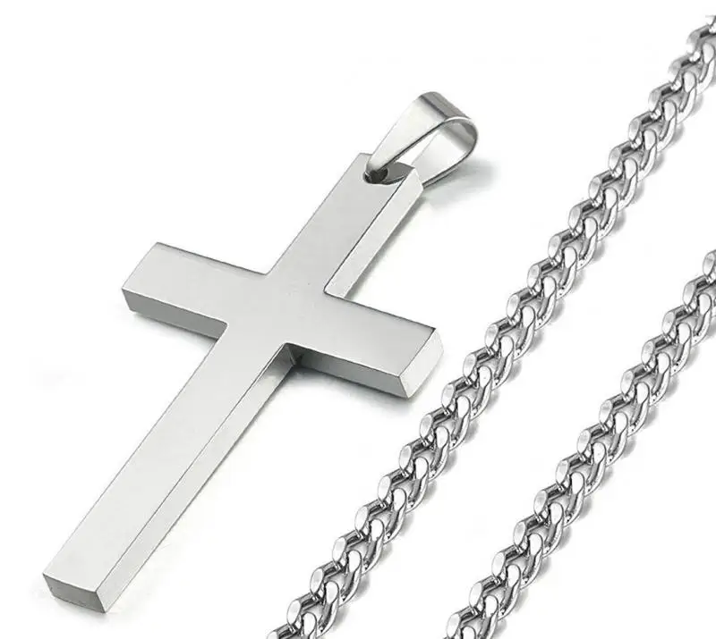 Stainless Steel Cross Pendant Chain Necklace for Men Women 22-30 Inches