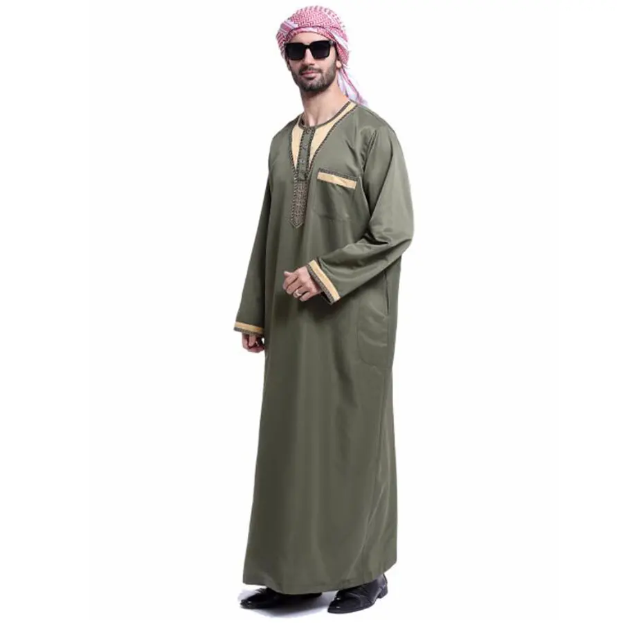 New Solid Men's Jubba Thobe Arabic Islamic Clothing Casual Muslim Saudi Arabia Arabic Abaya Long Robes Embroidery Kaftan Sweater