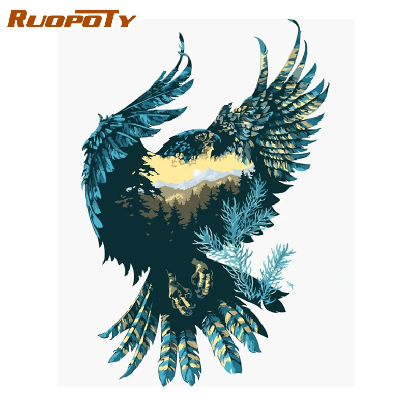 RUOPOTY рамка Красочные Птицы DIY Раскраска по номерам Акриловая Краска на холсте