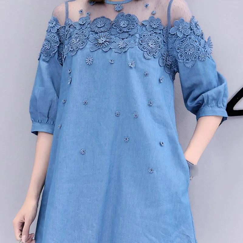 Женское осеннее джинсовое Сетчатое прозрачное платье женское короткое с