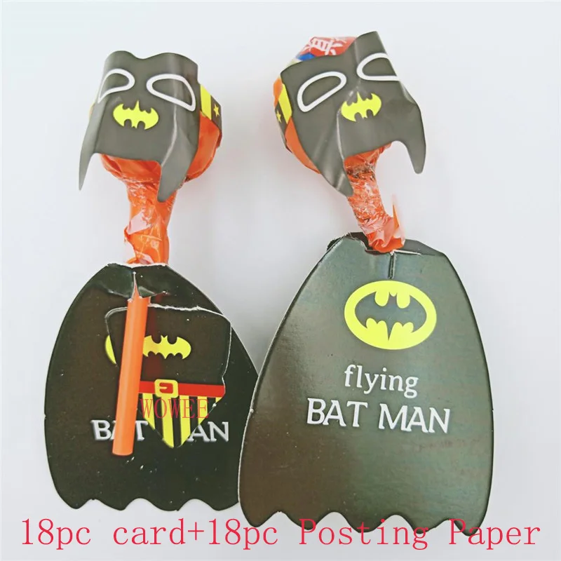 18set lollipop Card Товары для вечеринки в честь Дня Рождения Бэтмена, супергероя, детская скатерть, салфетка, конфетная коробка, подарочные чашки, украшения на день рождения - Цвет: 18set lollipop Card