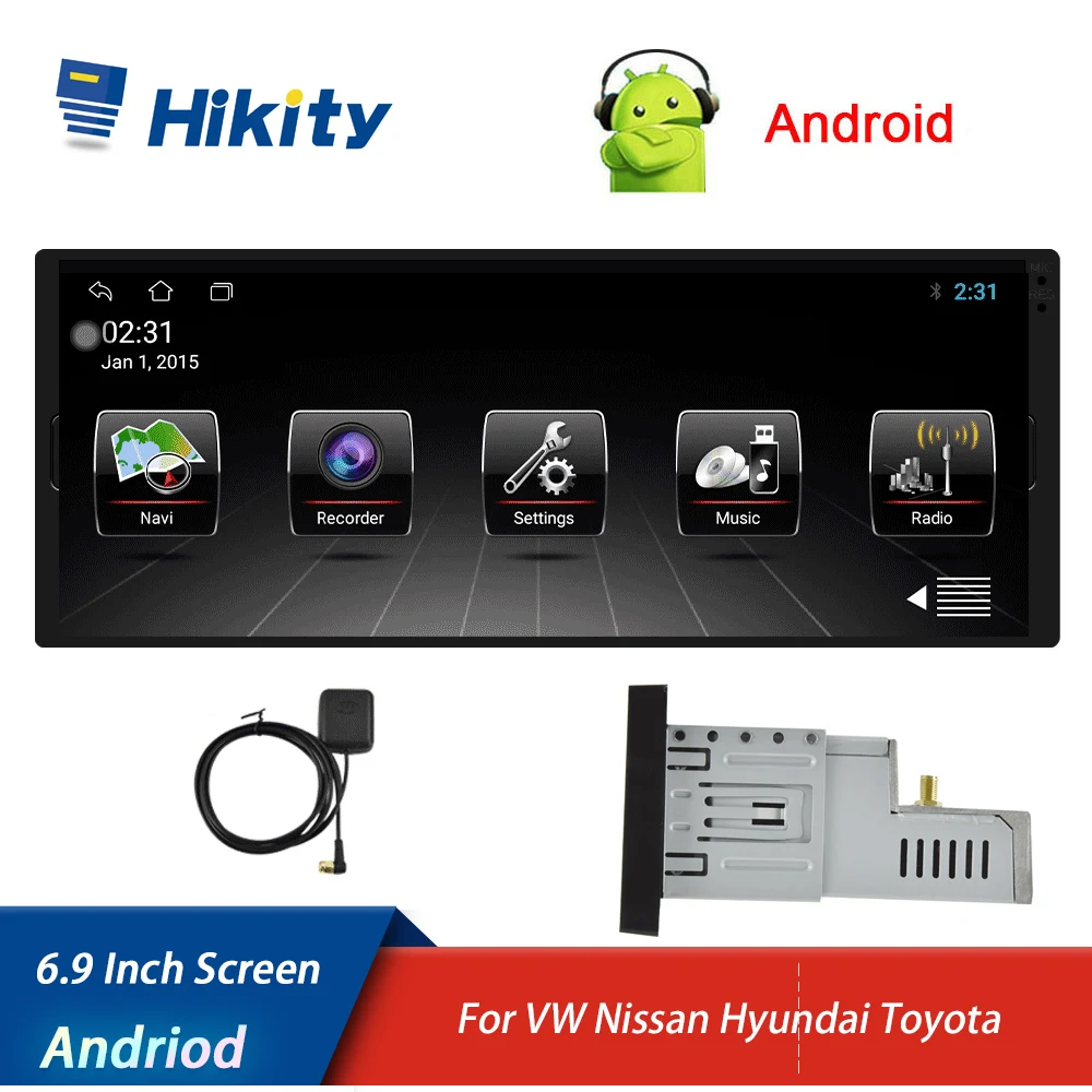 Автомобильный мультимедийный плеер Hikity 1 Din Android 6 9 дюйма сенсорный экран Bluetooth
