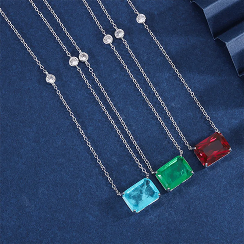 

Серебряное ожерелье QTT Paraiba Lab, Изумрудный турмалин, камень, подвеска, ожерелья для сверкающих ювелирных изделий 12*16