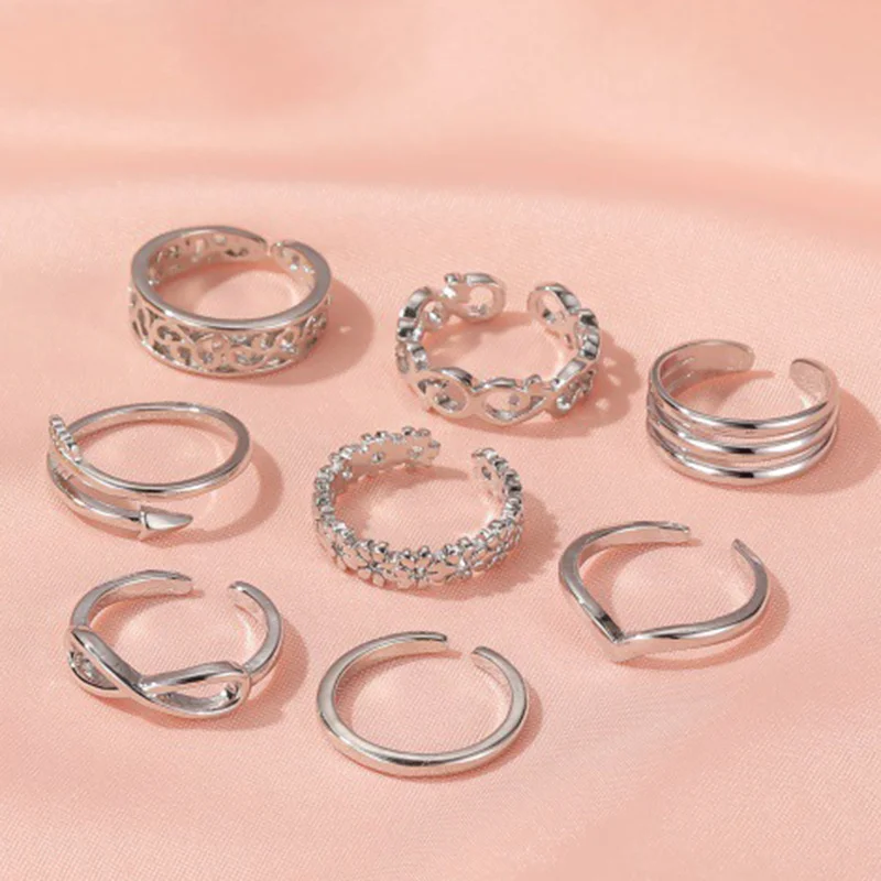 

8Pcs/set Summer Unisex Beach Vacation Knuckle Foot Ring Set Adjustable Open Toe Rings for Women Men Finger Ring Jewelry Gifts