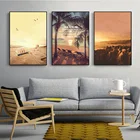 Плакат С закатом, морской пляж, кокосовое дерево, печать на холсте, современные морские пейзажи, художественные картины для столовой, гостиной, настенные картины, домашний декор