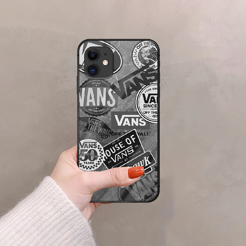 

Brand For Vans Phone Tempered Glass Case Cover For IPhone 5 6 7 8 S Plus X Xr Xs 11 12 Pro Max Se 2020 Mini Black Etui Hoesjes