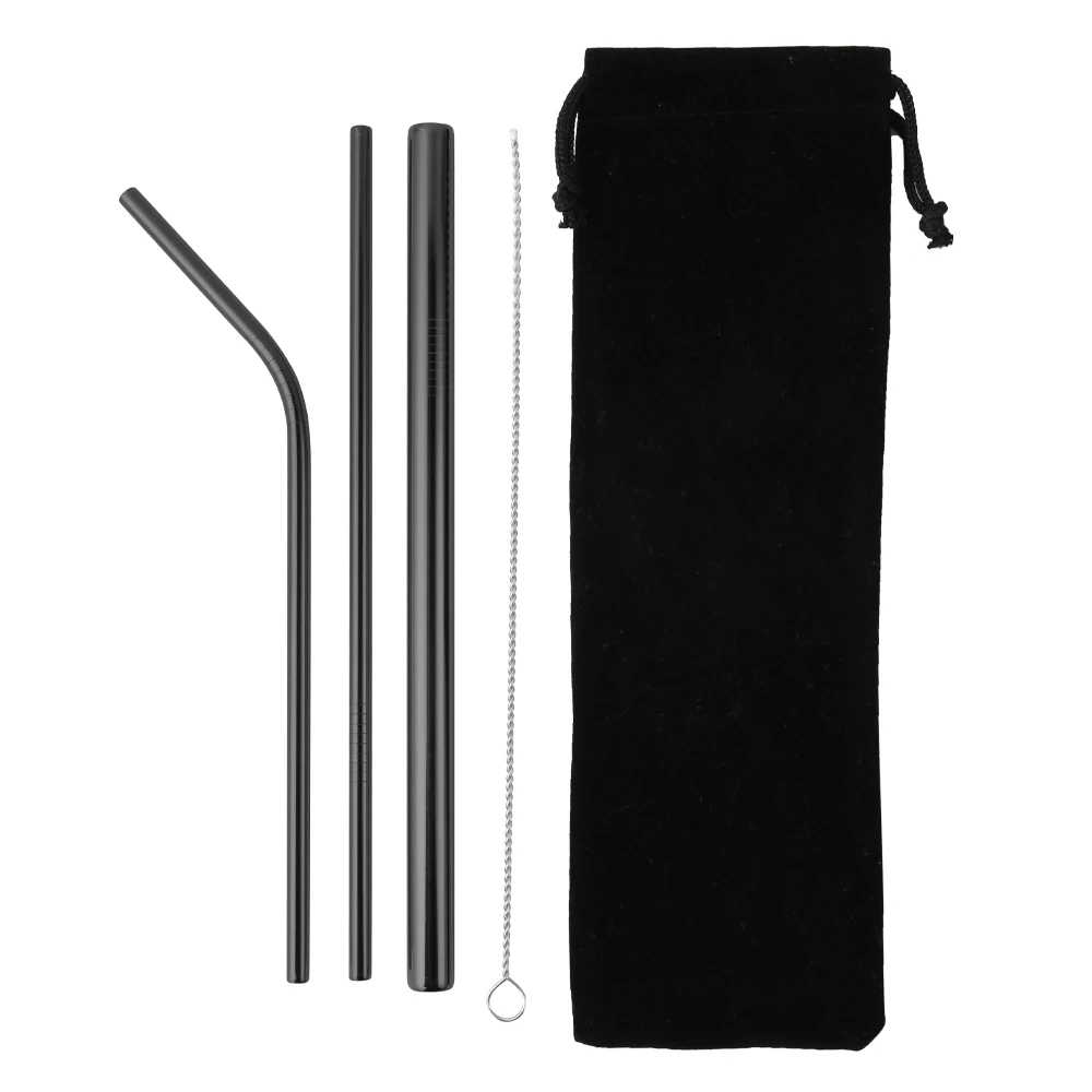 3Pcs-Black Эко-дружественных соломинкой многоразовые Нержавеющая сталь металлическая соломинка Управление по санитарному надзору за качеством пищевых продуктов и медикаментов-одобренный Bpa с щеточка для чистки Портативный мешок 3/8/14 шт - Цвет: 3Pcs-Black