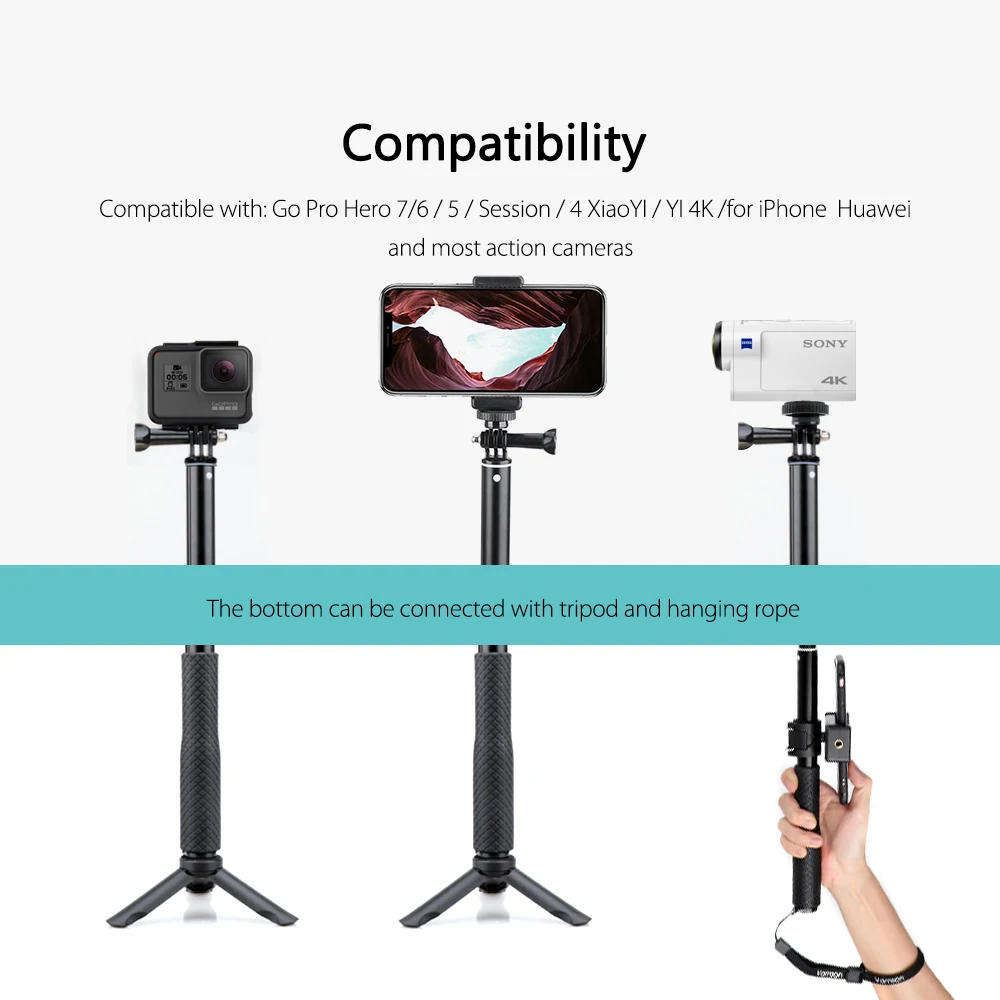 Vamson для Gopro Hero 7 6 5 штатив монопод Регулируемая селфи палка для телефона для GoPro аксессуары для Xiaomi Yi SJCAM VP422