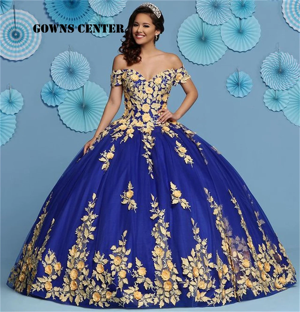 

Royal Blue Cinderella Quinceanear Dresses Appliques Princess Sweet 15 16 Dress Graduation Prom Gowns