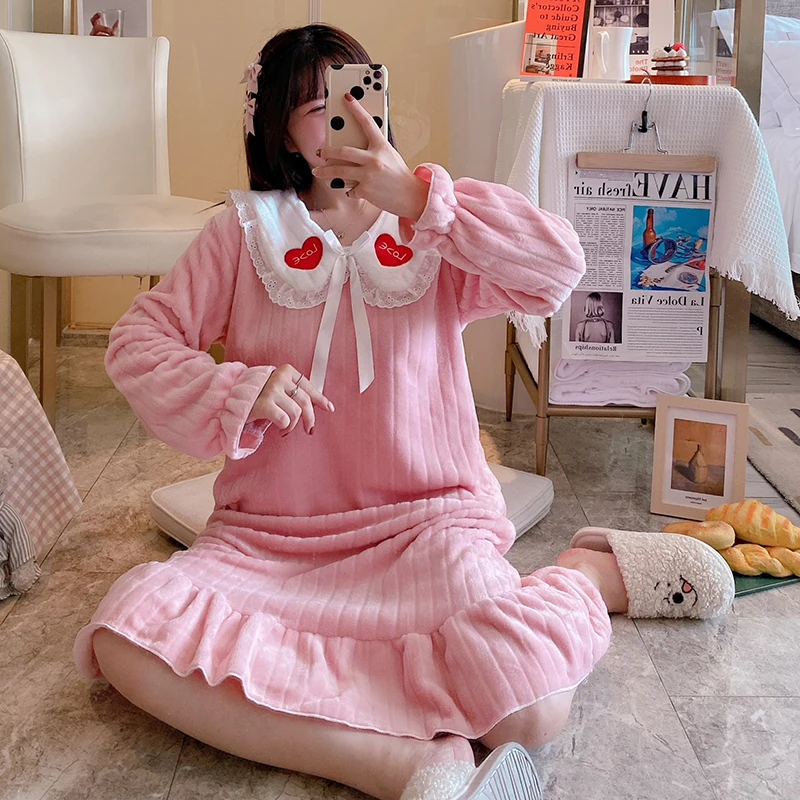 

Ночная рубашка женская фланелевая, зимняя, теплая, с вышивкой