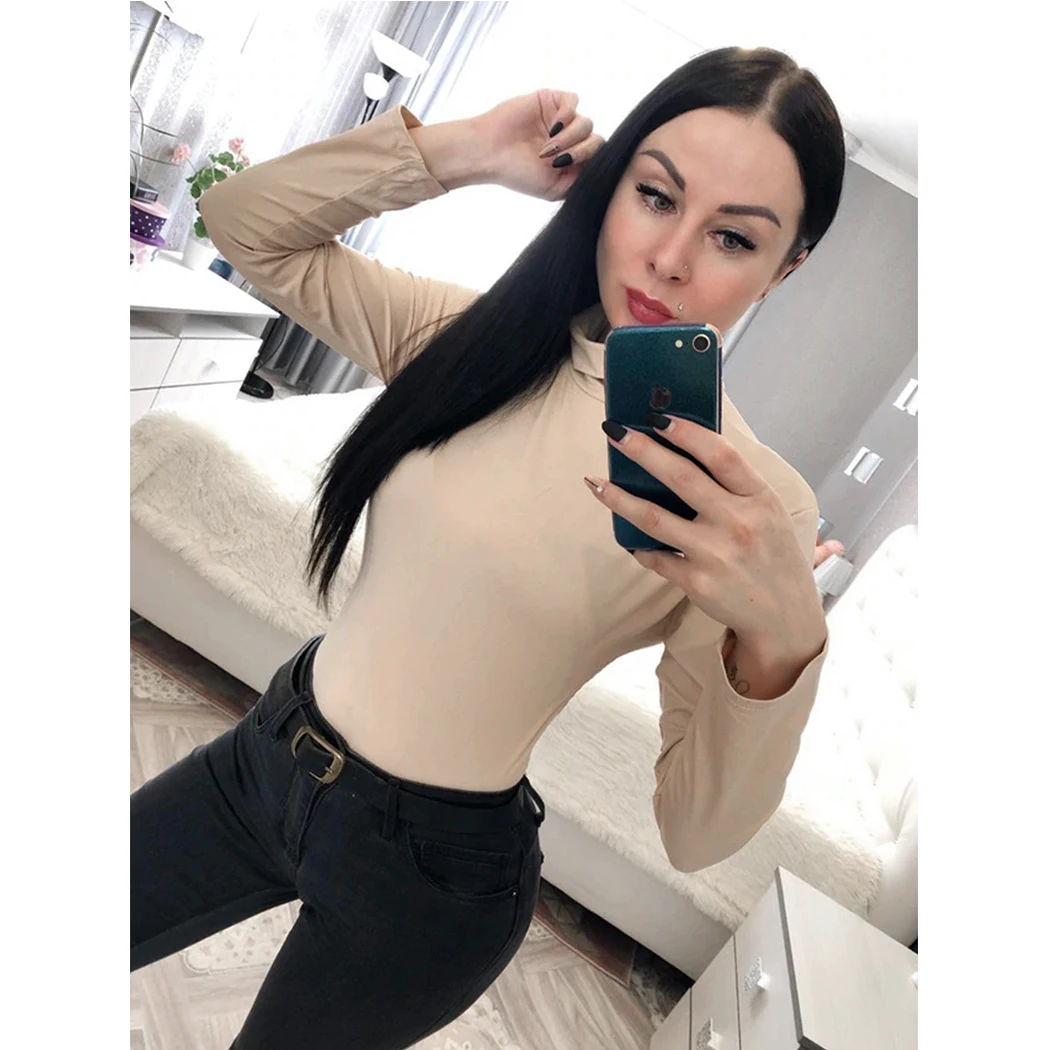 Новое поступление 2019 Женские однотонные футболки базовые хлопковые с высоким