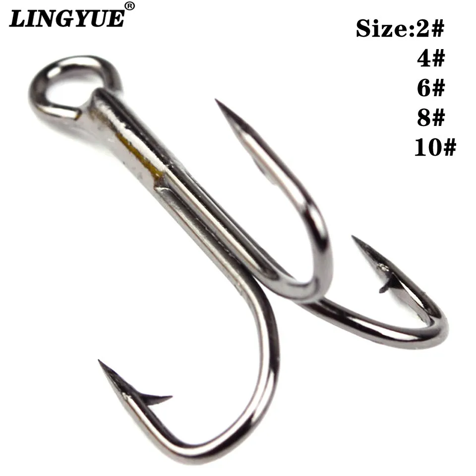 

LINGYUE 10pcs/lots 2# 4# 6# 8# 10# High Carbon Steel Overturned Treble Fishing Hooks For Bass Tackle