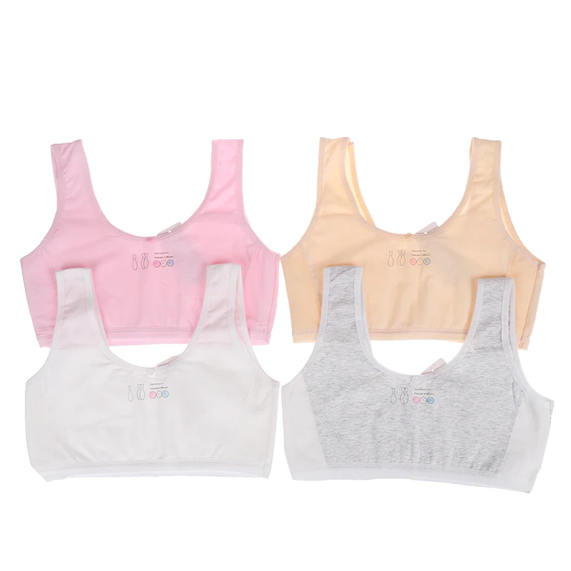 

Girl Cotton Sport Training Bra Wide Strap Underwear Bralette Seamless Layered Crop Top
