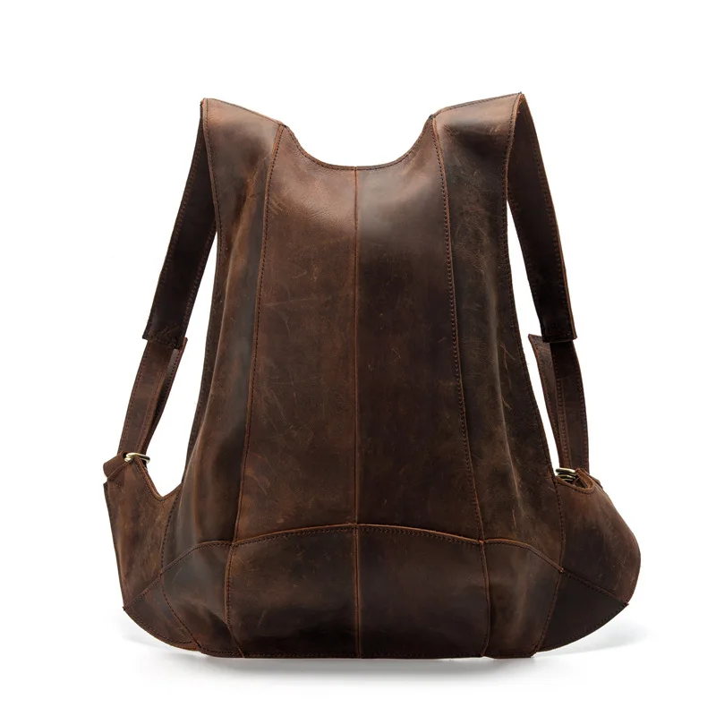dark brown Уникальный фирменный дизайн натуральный Crazy Horse Мужской Кожаный Рюкзак Винтажный из натуральной кожи противоугонные Рюкзаки Сумка для школы, колледжа - Цвет: dark brown