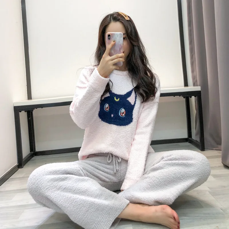 Высококачественные Женские пижамные комплекты зимняя мягкая утепленная Милая