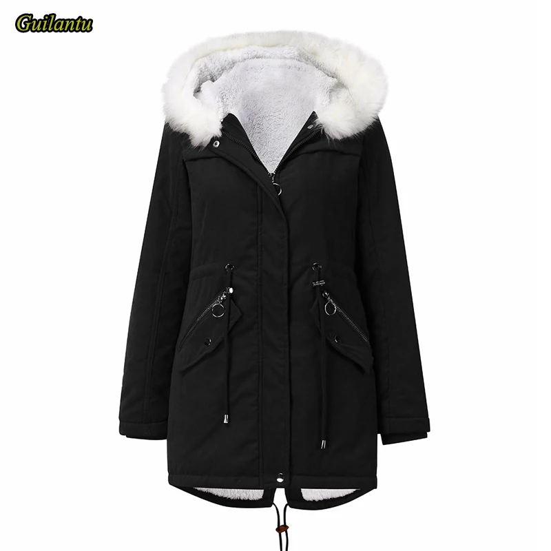 

Guilantu Winter Jacket Women Thick Wool Liner Padded Hooded Coat Female Plus Size White Fur Collar Hoodies Long Parka Mujer