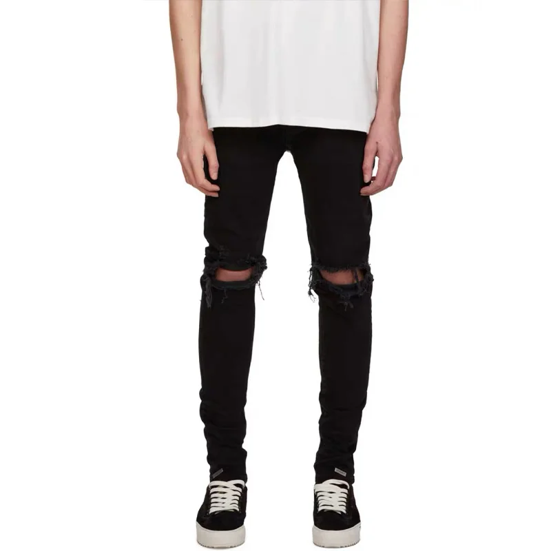 

Рваные джинсы от бренда High Street, рваные облегающие Стрейчевые брюки, тренировочные брюки, уличная одежда, повседневные мужские брюки