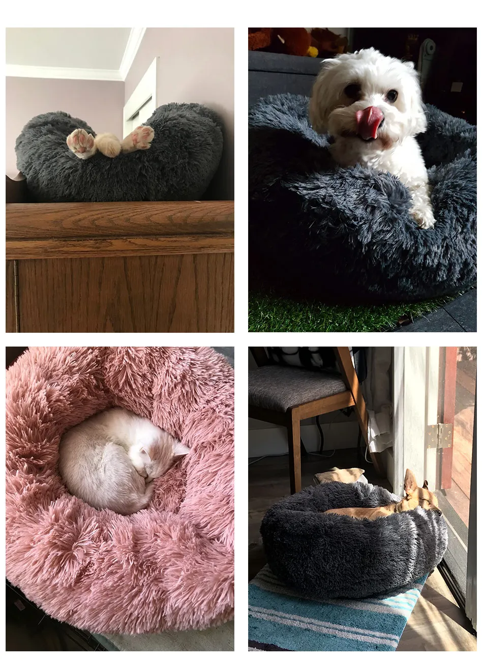 Кошачье гнездо, спальная кровать, подушка для щенка, круглая длинная плюшевая, супер мягкая, для домашних животных, кошка, кровать, мешок, Прямая поставка