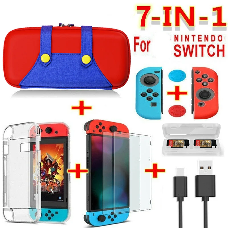 

6 in 1 Game Accessories Set for Nintend Switch For Switch Lite Travel Carrying Bag Screen Protector Case Charging Cable