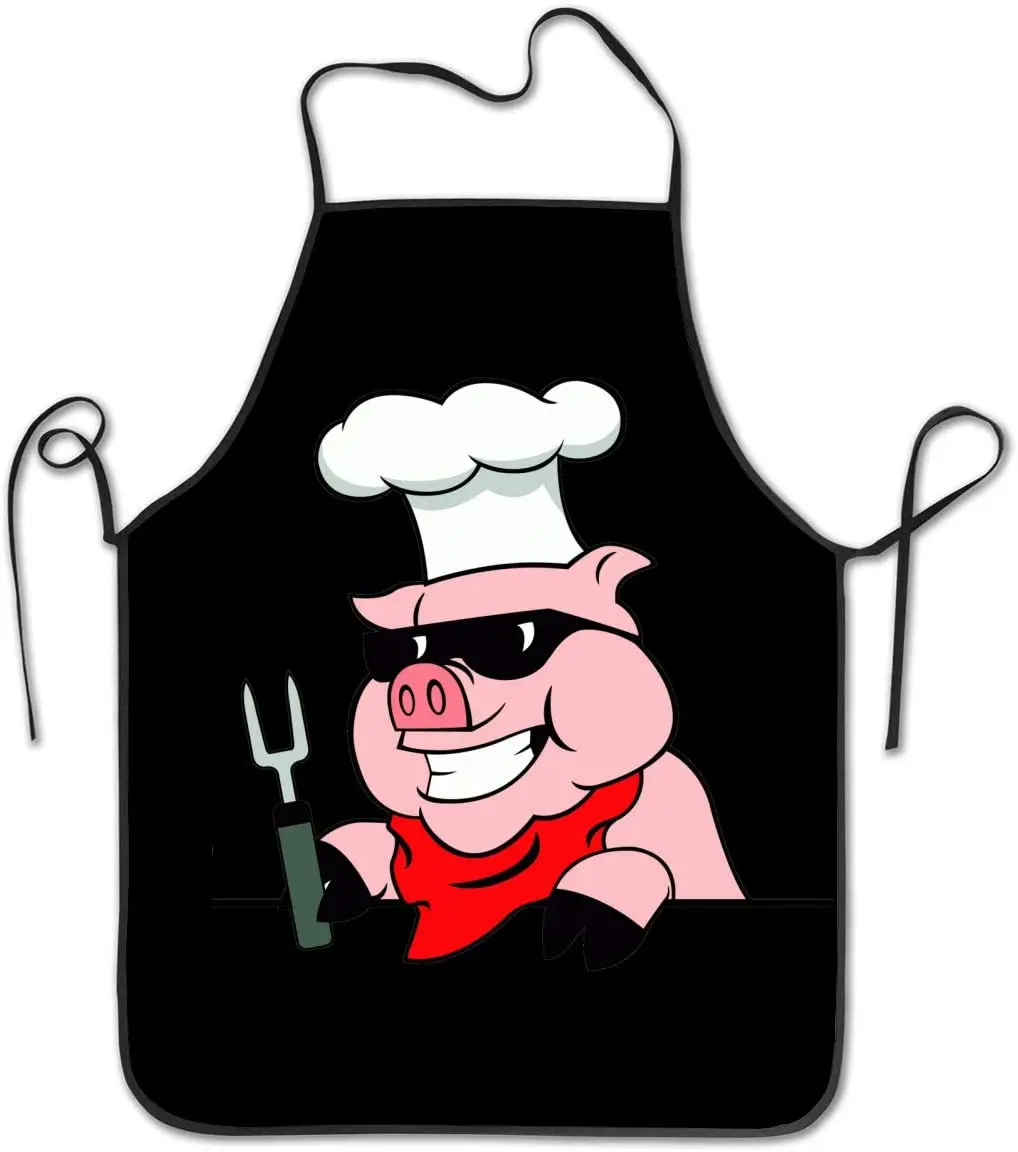 

BBQ Pig Clipart Adjustable Bib Apron, Washable Unisex Cooking Kitchen Aprons for Chef