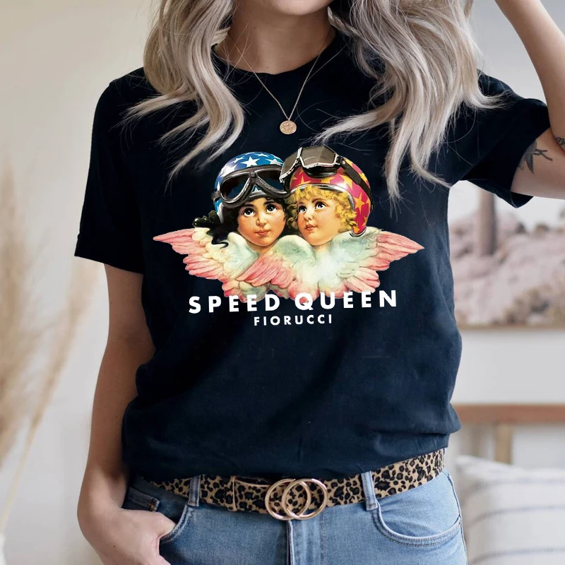 

Large Size S-5XL Summer Women 100% Cotton Casual T-shirt Helmeted Angel O-Collar Short Sleeve Shirt Fashion Loose T-shirt Clothe