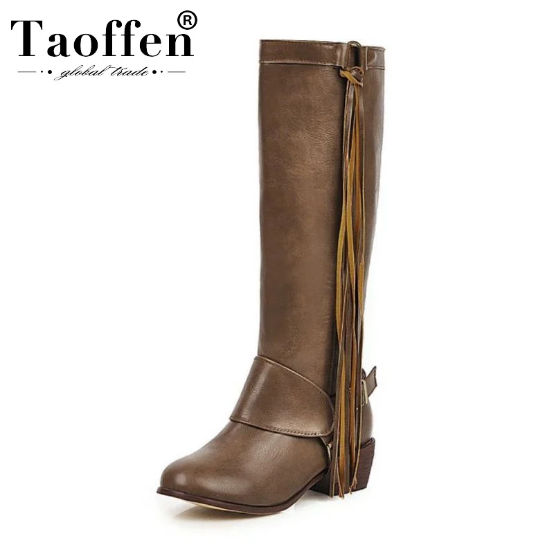 Женские высокие сапоги Taoffen из искусственной кожи с пряжкой и кисточками в стиле
