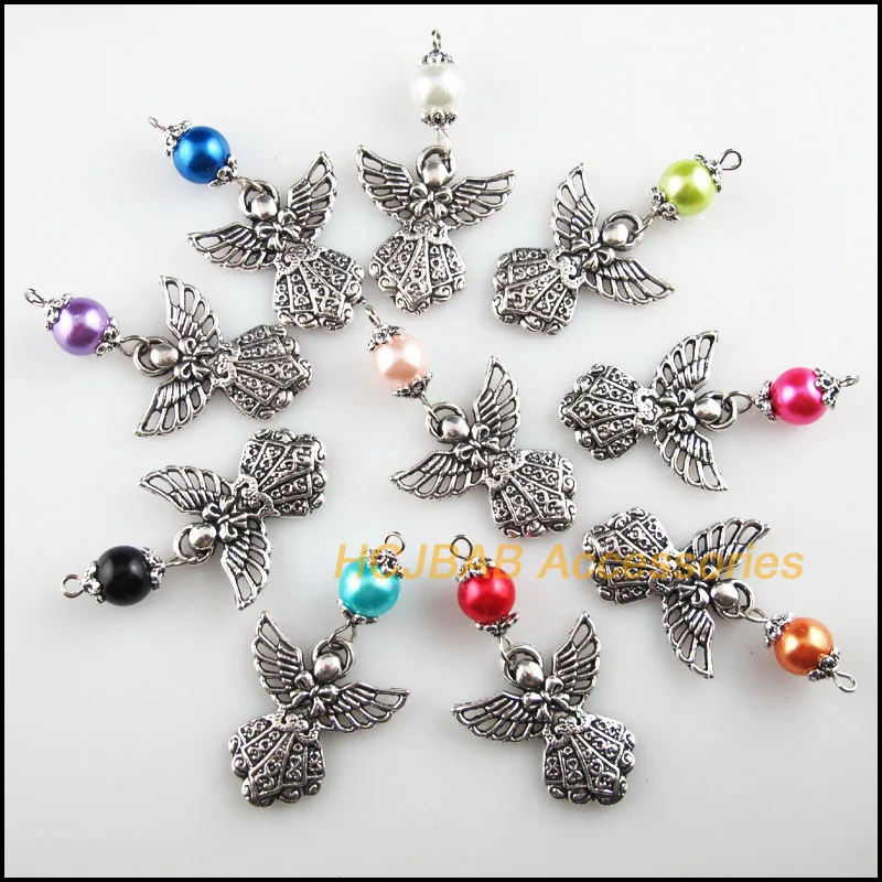 Модные 10 шт. Новые Подвески Крылья Ангела смешанные стеклянные бусины тибетское