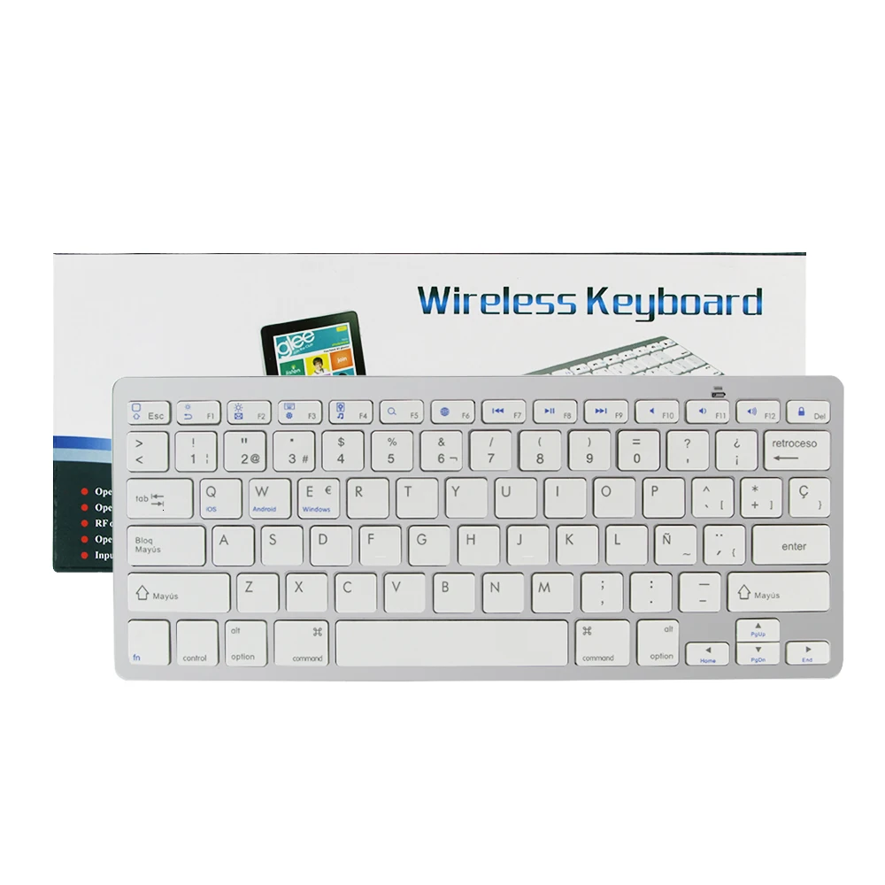 Bluetooth беспроводная Тонкая клавиатура для планшета, английский, русский, арабский, испанский, французский, немецкий, Мини Портативная Многоязычная клавиатура для ПК