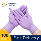 Нитриловые водонепроницаемые перчатки, Размеры 100, размеры Xingyu, фиолетовые, для пищевых продуктов, гипоаллергенные одноразовые защитные перчатки, нитриловые перчатки