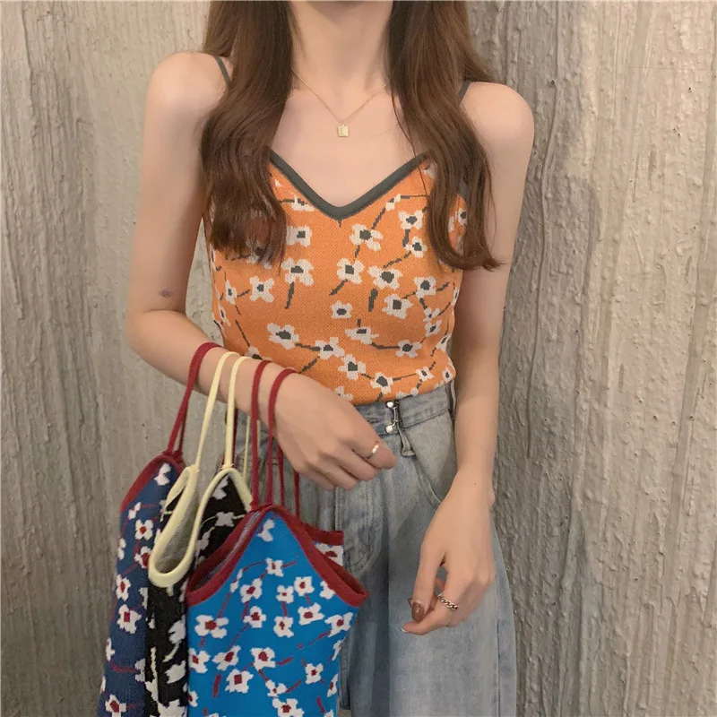 

Ladies Tanks Women Camisole Summer Women's Tank Top Vest Fashion Sleeveless Strapless Flower Printed Sexy v-neck Crop Top