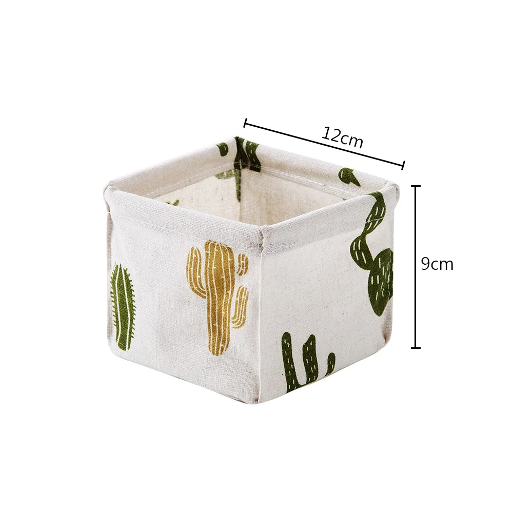 

Mini Foldable Sundries Storage basket Cute Printing Cosmetics Container Cotton Linen Storage Basket Desktop organizer 12x12x9cm