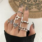 Набор женских колец в стиле панк, Бабочка, эльф, цветок, кольцо на палец, звезда, луна