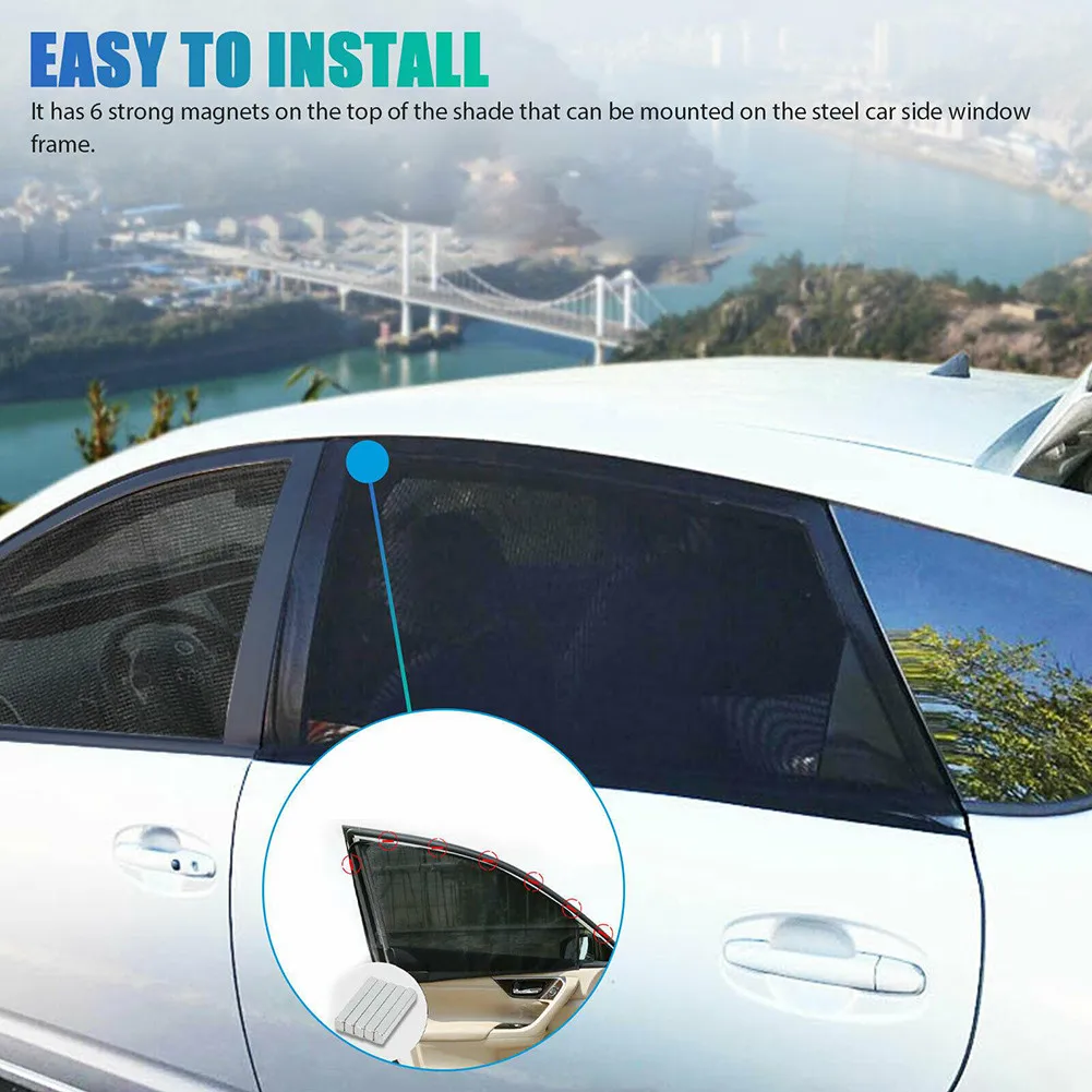 

UV Protection Car Window Sun Shade 4pcs Black Cover Magnetic SUVs Sedans