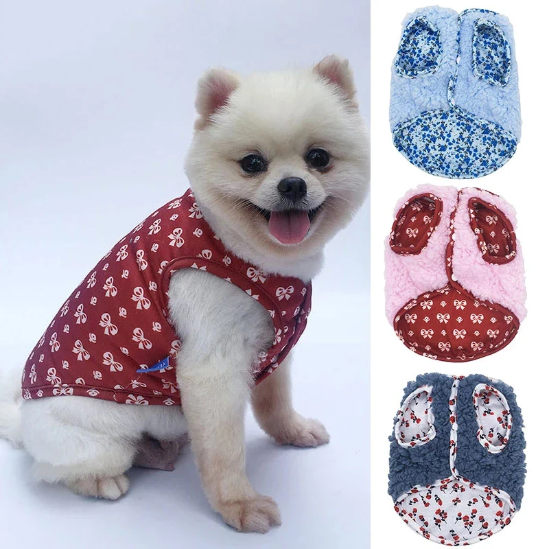 

Bow Floral Small Dog Clothes Warm Winter Dog Coat Cotton Fleece Puppy Clothes Puppy Vest Clothing French Bulldog Chihuahua XS-L