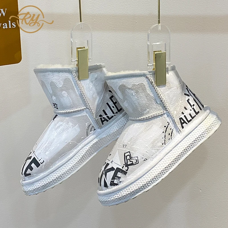 

RY-RELAA European women's boots Genuine Leather winter boots women 2021 new platform boots ins ankle boots fur boots Wool boots