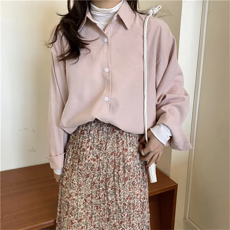 

Elegante Frauen Mode Alle Spiel Frauen 2021 Chic Feste Voll rmeln Sanfte Bro Dame Se Beilufige Lose Shirts 8 farben